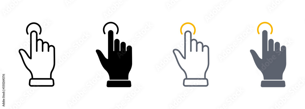 Hand Cursor of Computer Mouse Line and Silhouette Color Icon Set. Pointer Finger Click. Swipe Double Press Touch Point Tap Symbol Collection on White Background. Isolated Vector Illustration Hand Cursor of Computer Mouse Line and Silhouette Color Icon Set. Pointer Finger Click. Swipe Double Press Touch Point Tap Symbol Collection on White Background. Isolated Vector Illustration