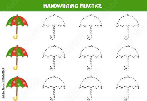 Tracing lines for kids. cartoon umbrellas. Writing practice.