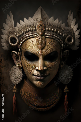 AI generated image of a golden mask from ancient India belonging to an evil cult of Illuminati