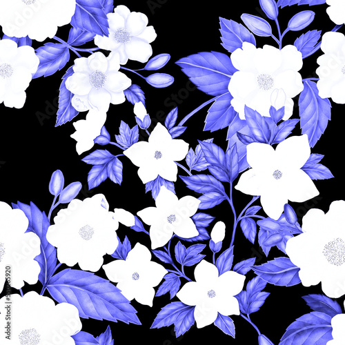Fototapeta Naklejka Na Ścianę i Meble -  Watercolor seamless pattern with flowers. Vintage floral pattern. Flower seamless pattern. Botanical art. Floral botanical collection. Wedding floral set. Watercolor botanical design.	