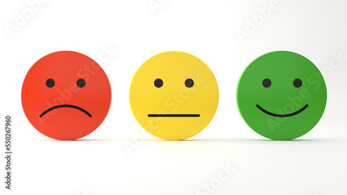 Plastic smiley faces to express sad, neutral and happy feedback