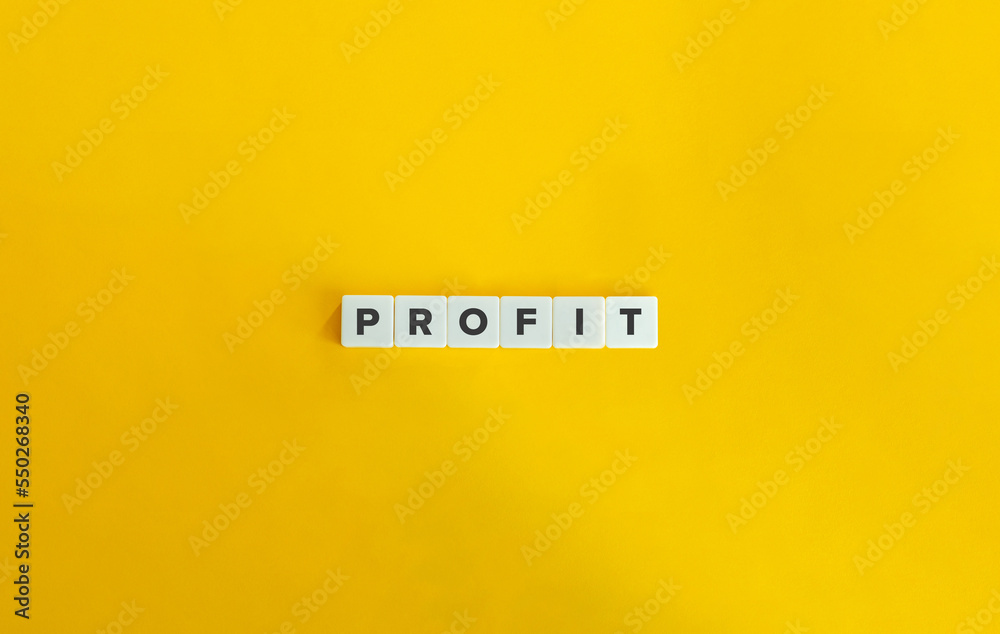 Profit Word and Banner. Letter Tiles on Yellow Background. Minimal Aesthetics. Profit Word and Banner. Letter Tiles on Yellow Background. Minimal Aesthetics.