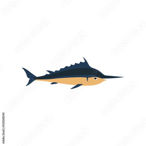 Swordfish cartoon illustration. Swordfish. Fishery, marine industry, transportation, factory concept