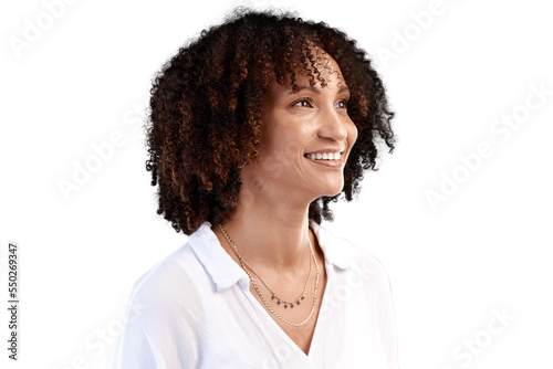 Cropped shot of an attractive young woman looking thoughtful in studio against an isolated transparent png background.