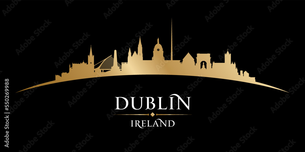 Naklejka premium Dublin Ireland city silhouette black background