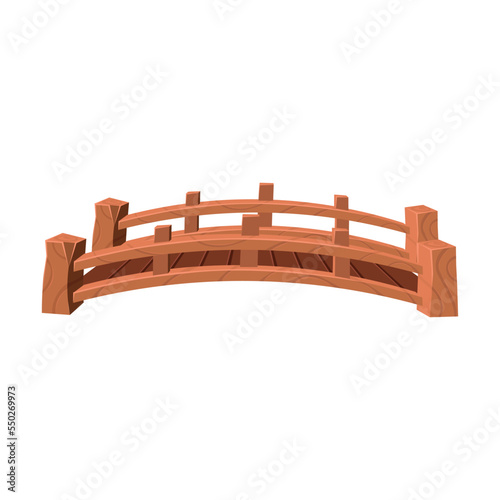 wooden bridge side vфiew in cartoon style isolated on white background.