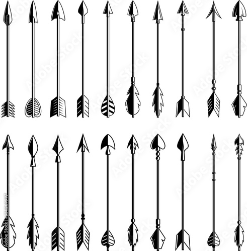 Set of archer arrows. Design element for logo, label, sign. Vector illustration