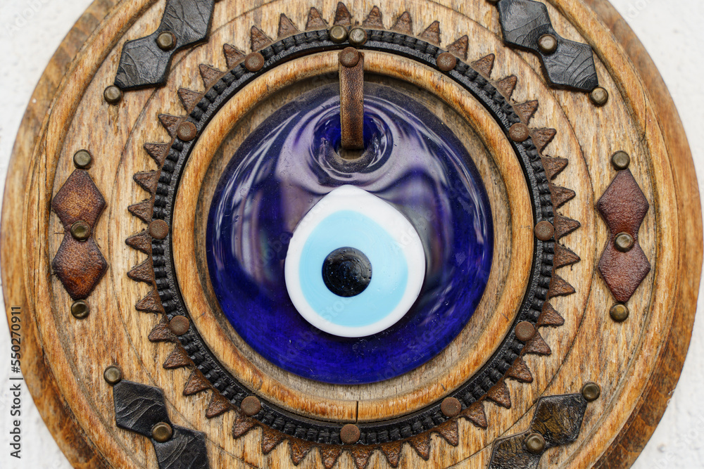 Turkish blue eye. Traditional Turkish national decoration and amulet for good luck and protection. Blue glass eye is used in interior decorations.