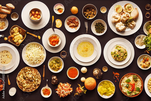 table filled with various types of food 02 generative ai illustration