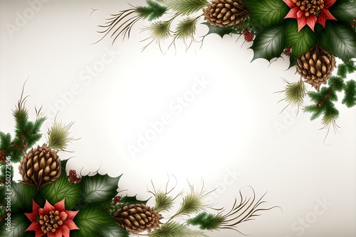 Christmas background with fir branches and cones