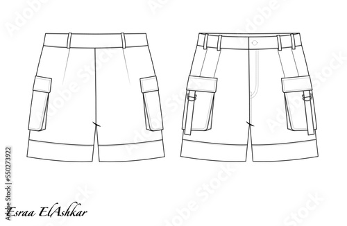 vector flat sketch cargo short pants flat drawing