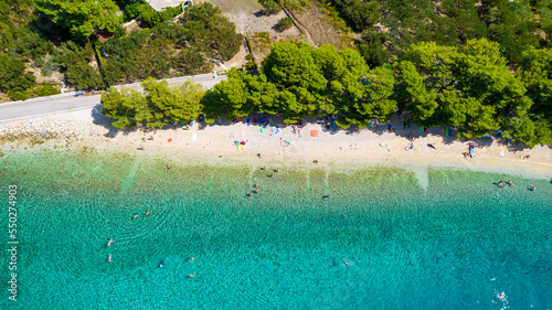 Aerial view of Brela and Punta Rata beach on Makarska riviera, Dalmatia region of Croatia