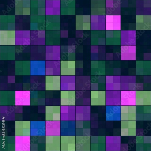 Mosaic wall - dark background of colored rectangular abstractions. 3d illustration clipart