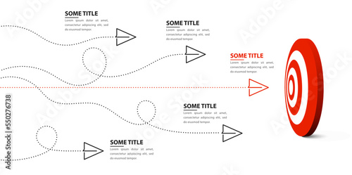 Infographic template. 5 paper planes flying into the target