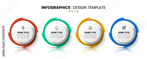 Infographic template. 4 gears in a row with text and icons