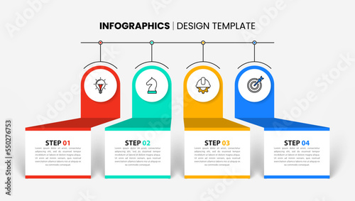 Infographic template. 4 boxes with text and icons in a circle