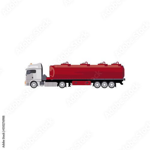 Tanker truck with fuel or gas flat vector illustration. Drawing or design of cargo vehicle for infographic isolated on white background. Transport, transportation, delivery concept