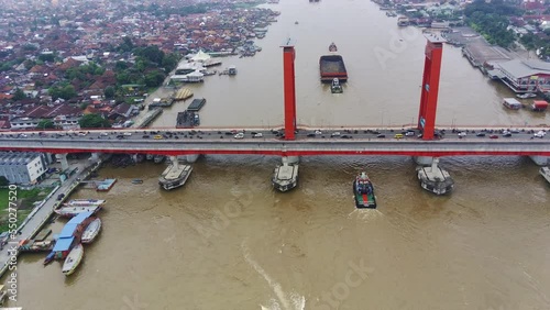 Top iew of Ampera bridge. Palembang, South Sumatra, Indonesia. February 7, 2022. photo