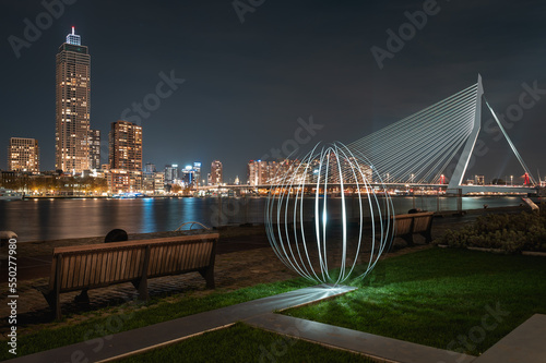 Light painting at Rotterdam The Netherlands- Erasmusbridge by night - left the Zalmhaven Toren