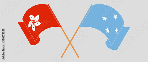 Crossed and waving flags of Hong Kong and Micronesia
