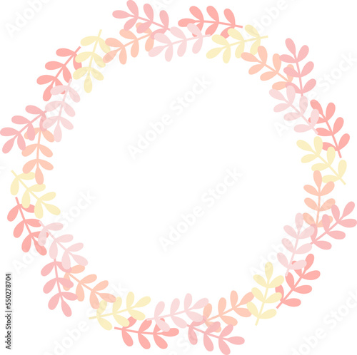 円形のフレーム 丸い葉のリース ピンク