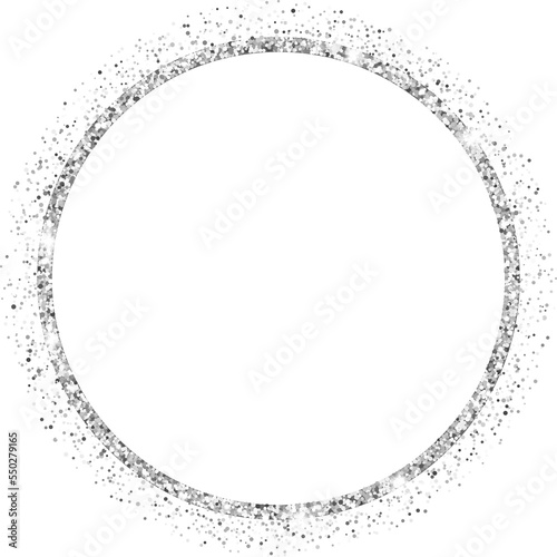 silver glitter cirlce frame with sparkling stars isolated on transparent background illustration, luxury metallic border, clip art, png.