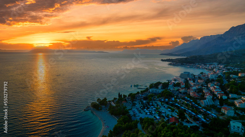 Aerial view of the coast in Riviery Makarskiej, the Adriatic Sea, Croatia