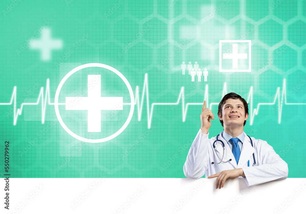Doctor with banner Doctor with banner