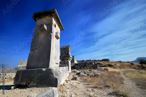 Rock tombs city of Xanthos. Xanthos is an ancient city located in the village of Kınık in Kaş, Antalya city center.