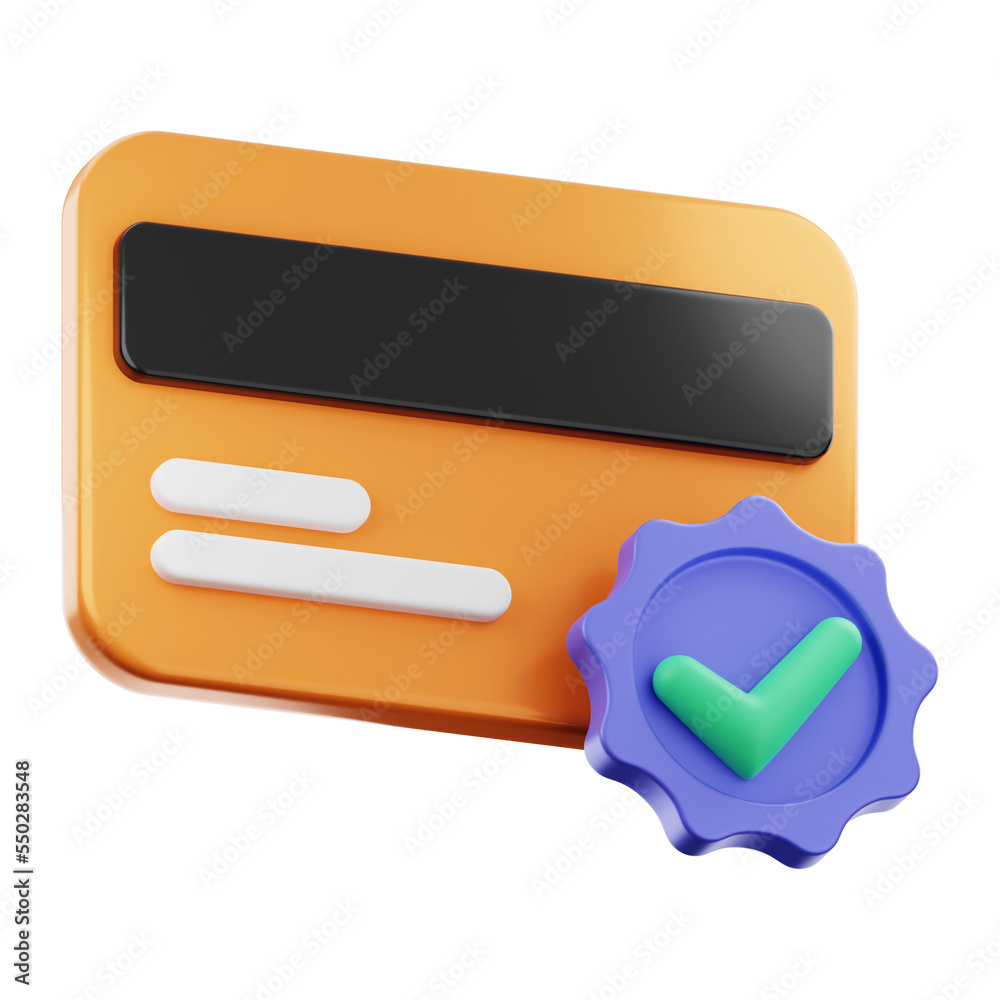 Premium online shopping credit card verify icon 3d rendering on isolated background