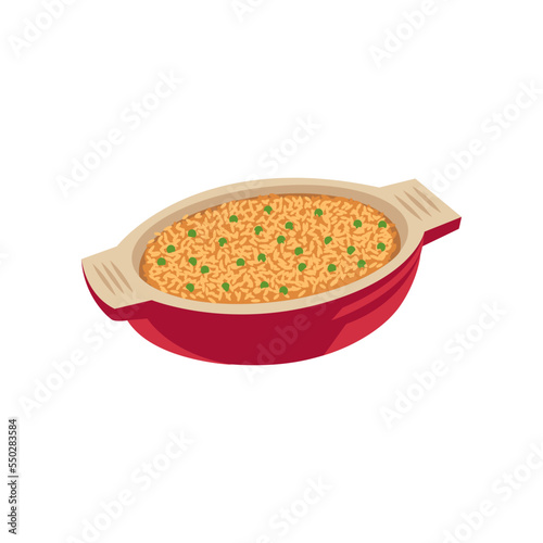 Rice porrige with peas cartoon illustration. Rice dish, Chinese or Japanese food. Nutrition, restaurant, gastronomy concept