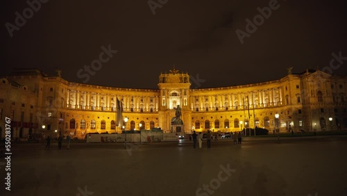 Aerial shot raising along the dome of the Imperial Palace Hofburg looking at the Heldenplatz - tourist attraction sightseeing object Vienna Wien Austria
 photo