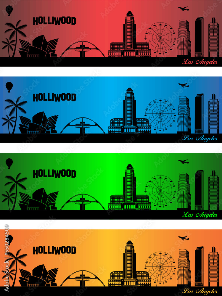 Los Angeles City In A Four Different Colors Illustration Town In los-angeles-city-in-a-four-different-colors-illustration-town-in