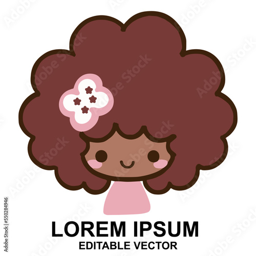 Cute afro cute girl, editable vector