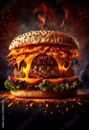 Photorealistic grilled burger, Ai generated illustration