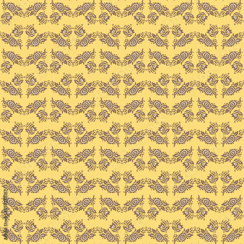 botanical folksy seamless vector pattern in ochre yellow
