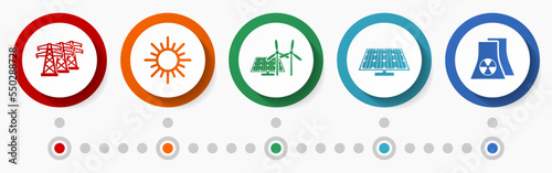 Renewable energy vector icon set, power concept flat design web buttons, industrial infographic template