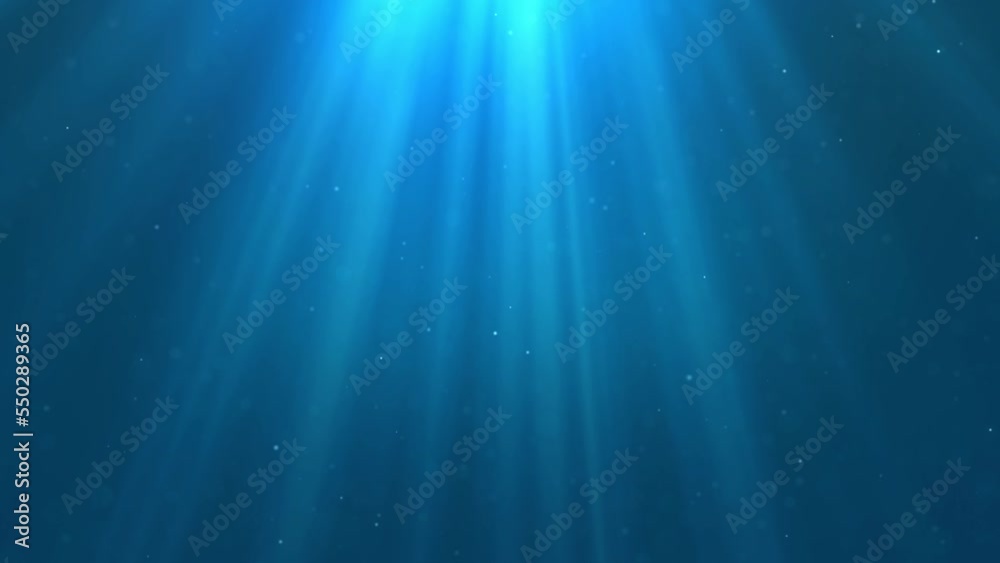 Blue Shining light on top center. 4K seamless loop ray light animation. Gold light flare glowing on top. Blue shimmering particles.