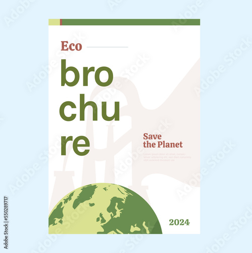 Ecology modern flat vector brochure illustration with Earth and factory, alternative energy concept, green power
