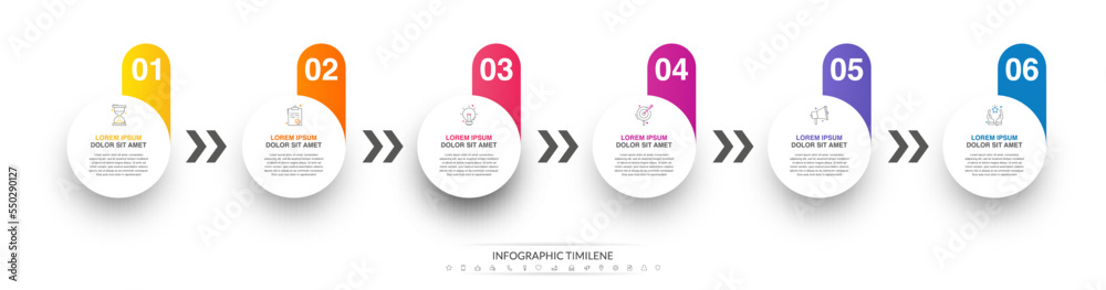 Vector infographics with 6 circles. Modern concept graphic process ...