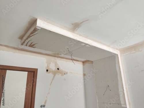 drywall plaster repair in a private house. make a niche from drywall