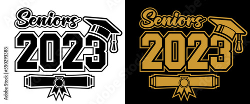 2023 class graduate header. The concept of decorate congratulation for school graduates. Vector on transparent and black background