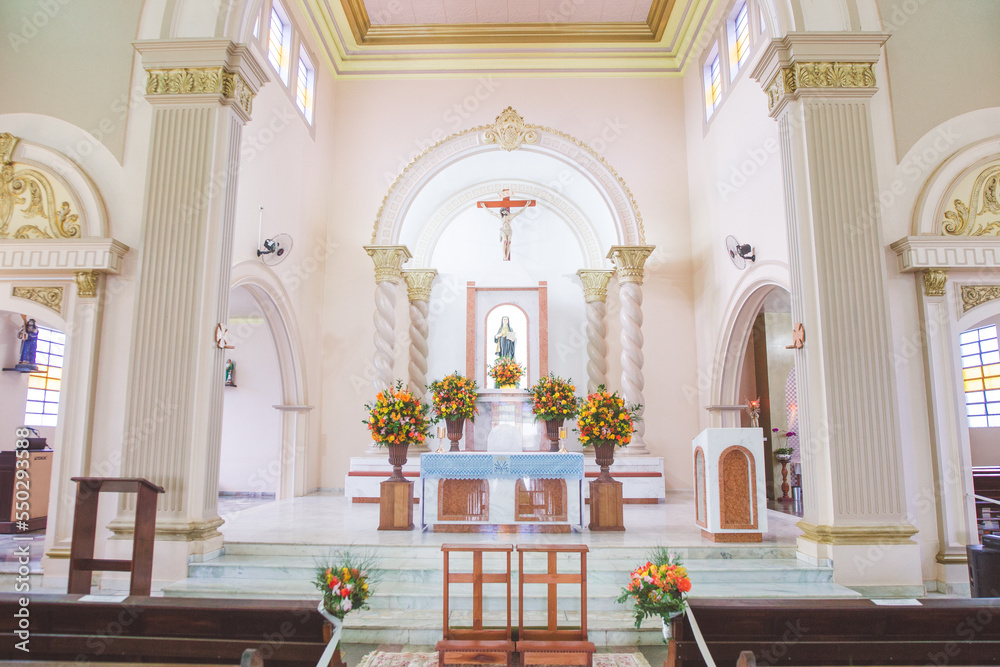 church decorated for wedding ceremony