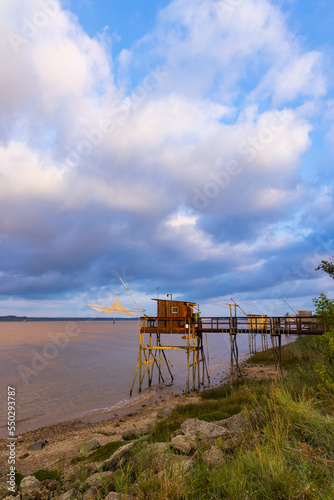 Traditional fishing hut on river Gironde, Bordeaux, Aquitaine, France