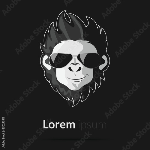 Logo the muzzle of a monkey with glasses on a black background. Vector illustration