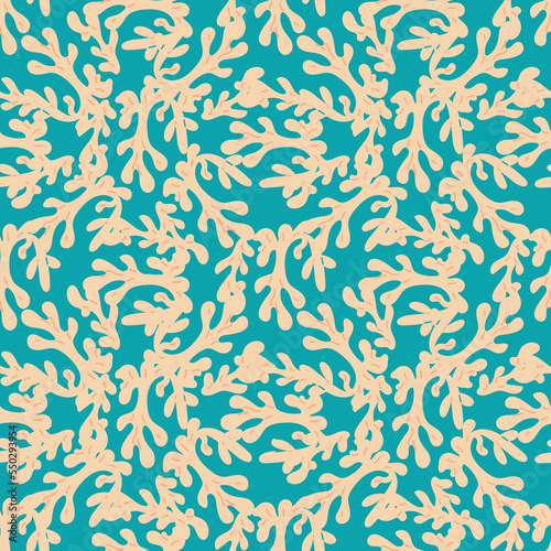 Sea corals seamless pattern. Background with corals . Flat colorful vector illustration. 