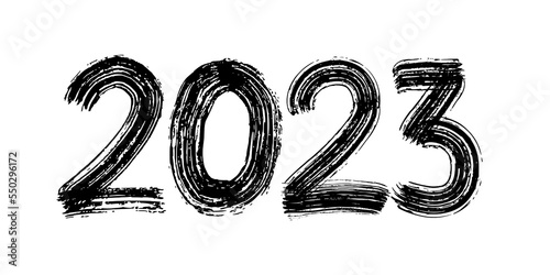 2023 numeral text hand lettering. Dry brush texture effect. Happy New Year. Merry Christmas. Graduation. Design template Celebration typography poster, banner or greeting card. Vector Illustration