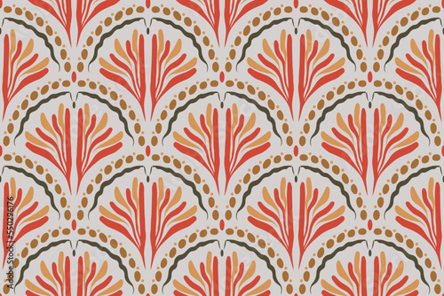 Obraz na płótnie Seamless vector pattern of ethnic ogee palmette motif. Organic ethnic hand-drawn plant motif in repeat. w salonie
