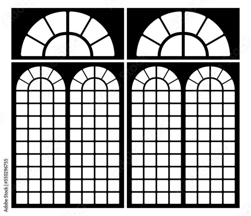 Window frames. Vintage framing windows, blank decorative glass frame construction. Black silhouettes vector abstract wooden architecture