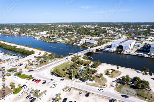 Aerial Drone Nokomis Beach. Gulf of Mexico on Casey Key in Nokomis Florida, United States. Red tide water. photo